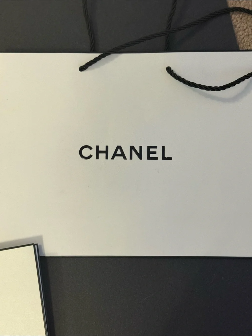 CHANEL White and Black Logo Paper Shopping Bag